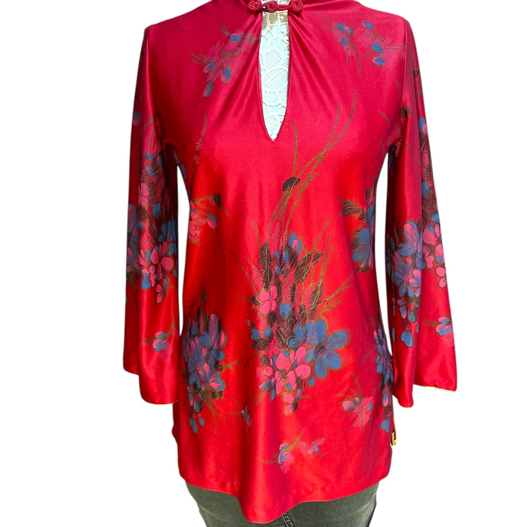 Vintage TV Loungers Floral Mandarin Collar Blouse