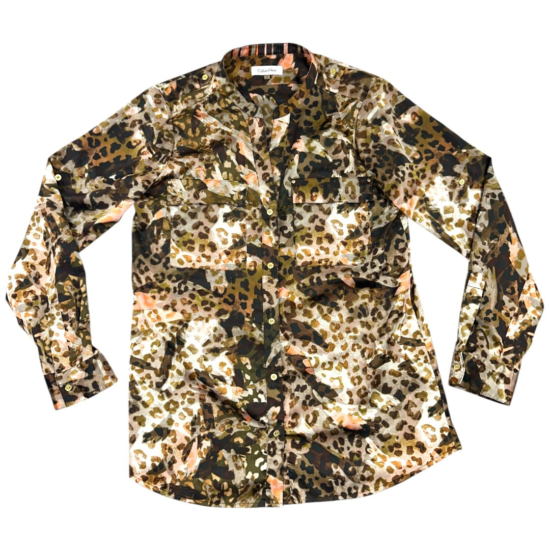 Calvin Klein Leopard Print Long Sleeve Button Down Shirt
