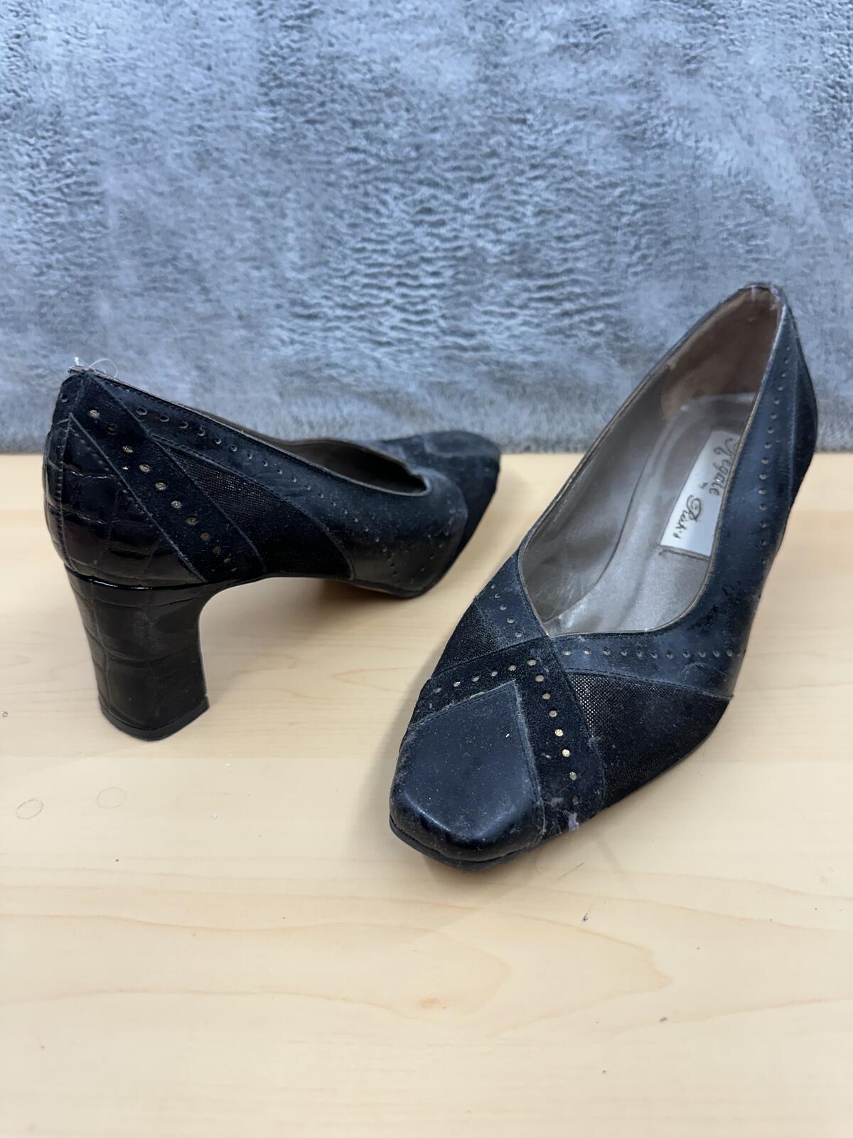 Vintage Black Heeled Pumps Y2K Minimalist Glam Pointed Toe Studs