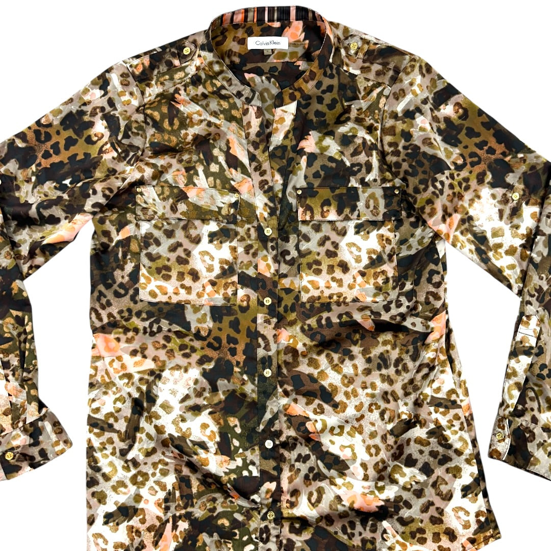 Calvin Klein Leopard Print Long Sleeve Button Down Shirt
