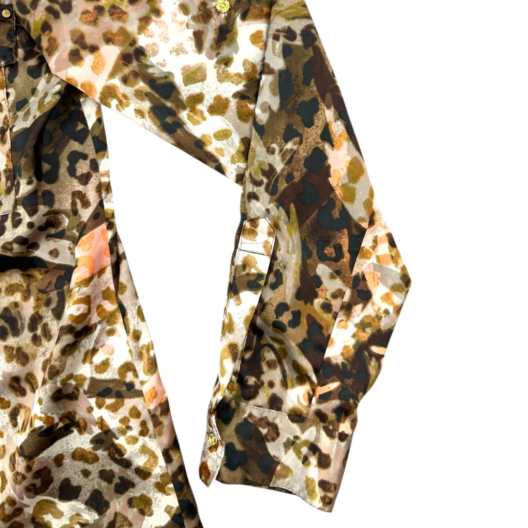 Calvin Klein Leopard Print Long Sleeve Button Down Shirt