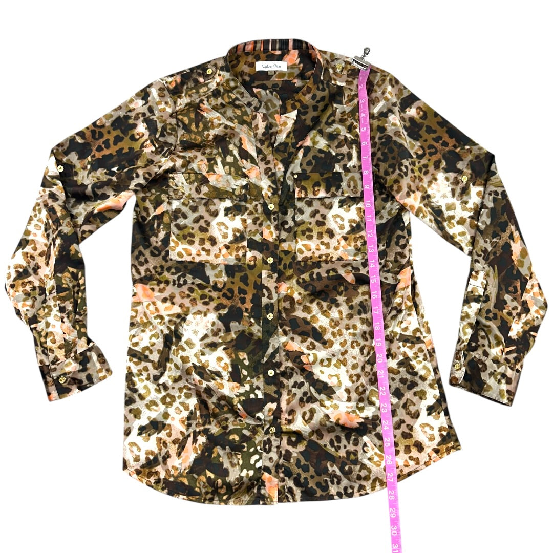 Calvin Klein Leopard Print Long Sleeve Button Down Shirt