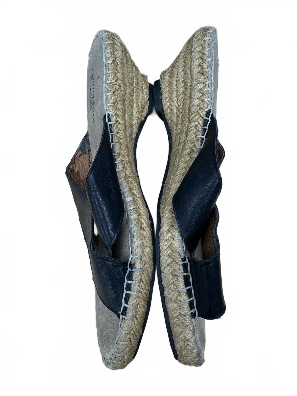 Canyon River Blues Black Espadrille Slide Sandals Natural Jute Wedge