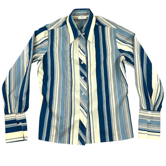 Vintage Terry Striped Button Down Shirt