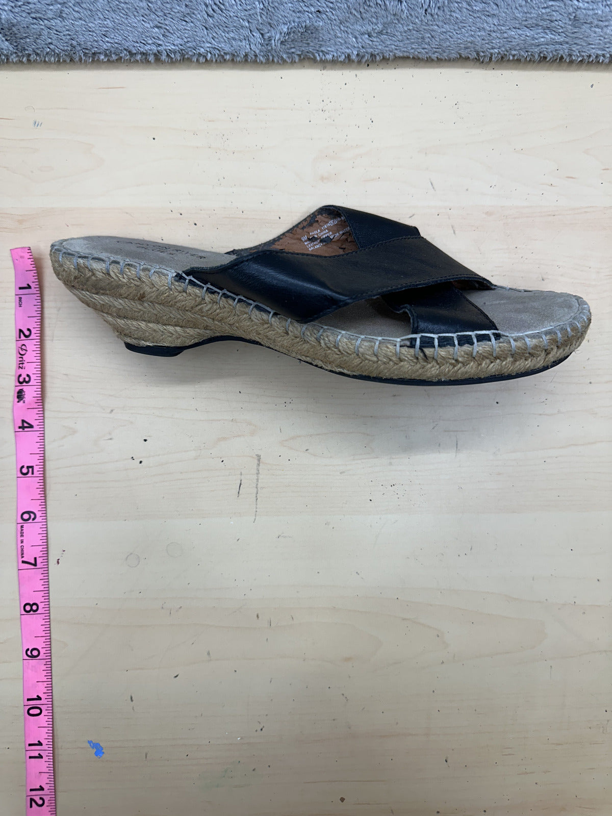 Canyon River Blues Black Espadrille Slide Sandals Natural Jute Wedge