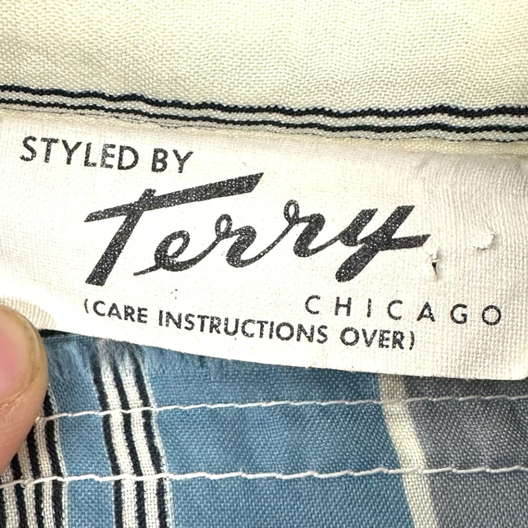 Vintage Terry Striped Button Down Shirt