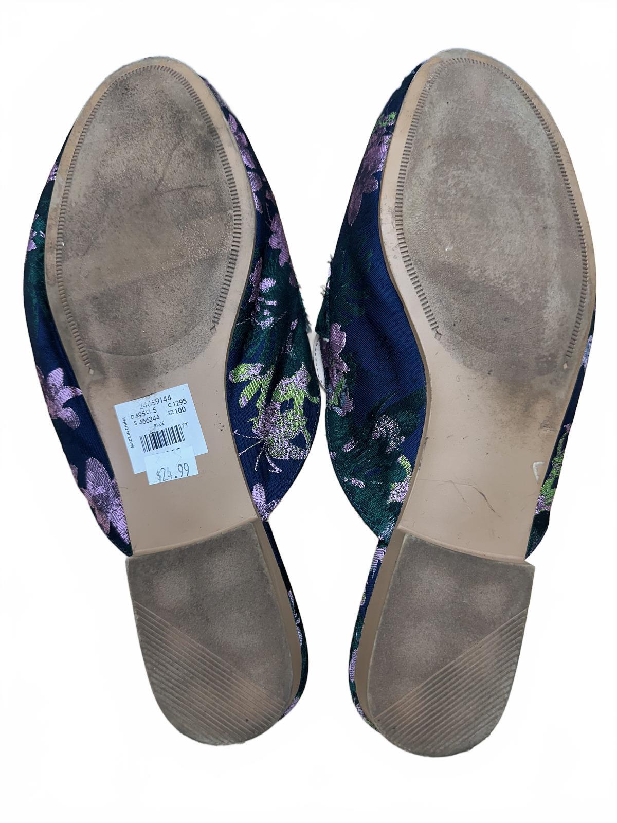 LOFT Floral Slip On Mules Navy Purple Green Flats