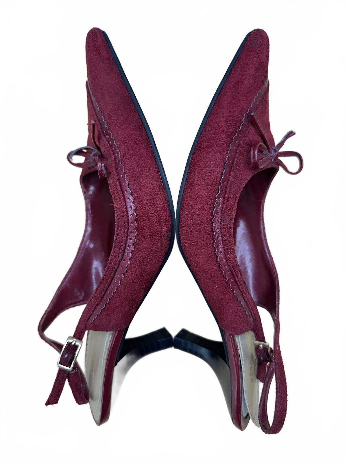 Predictions Burgundy Suede Slingback Kitten Heel Pumps Vintage Inspired