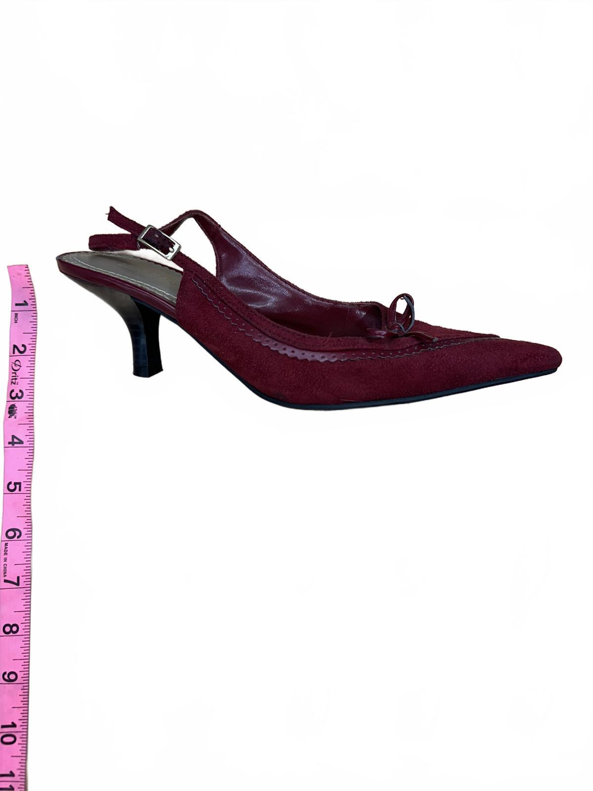 Predictions Burgundy Suede Slingback Kitten Heel Pumps Vintage Inspired