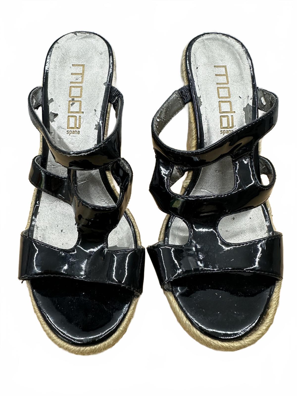 Moda Black Patent Cork Wedge Sandals Wedges