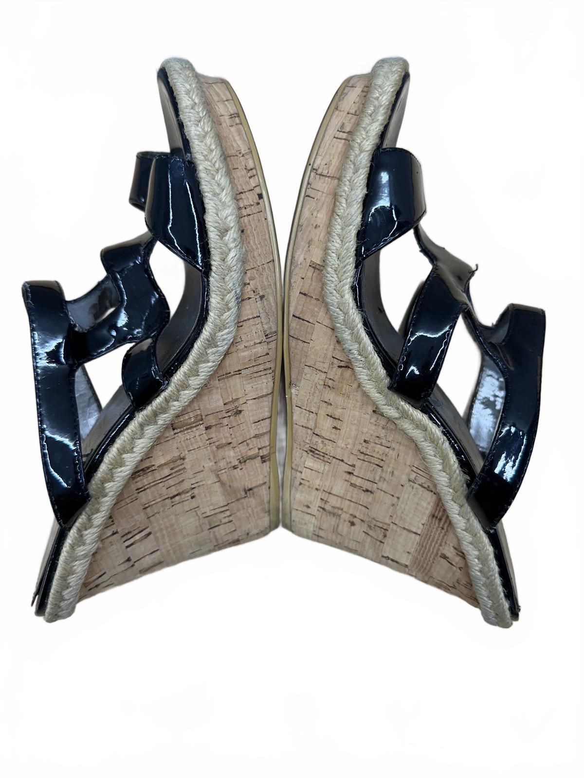 Moda Black Patent Cork Wedge Sandals Wedges