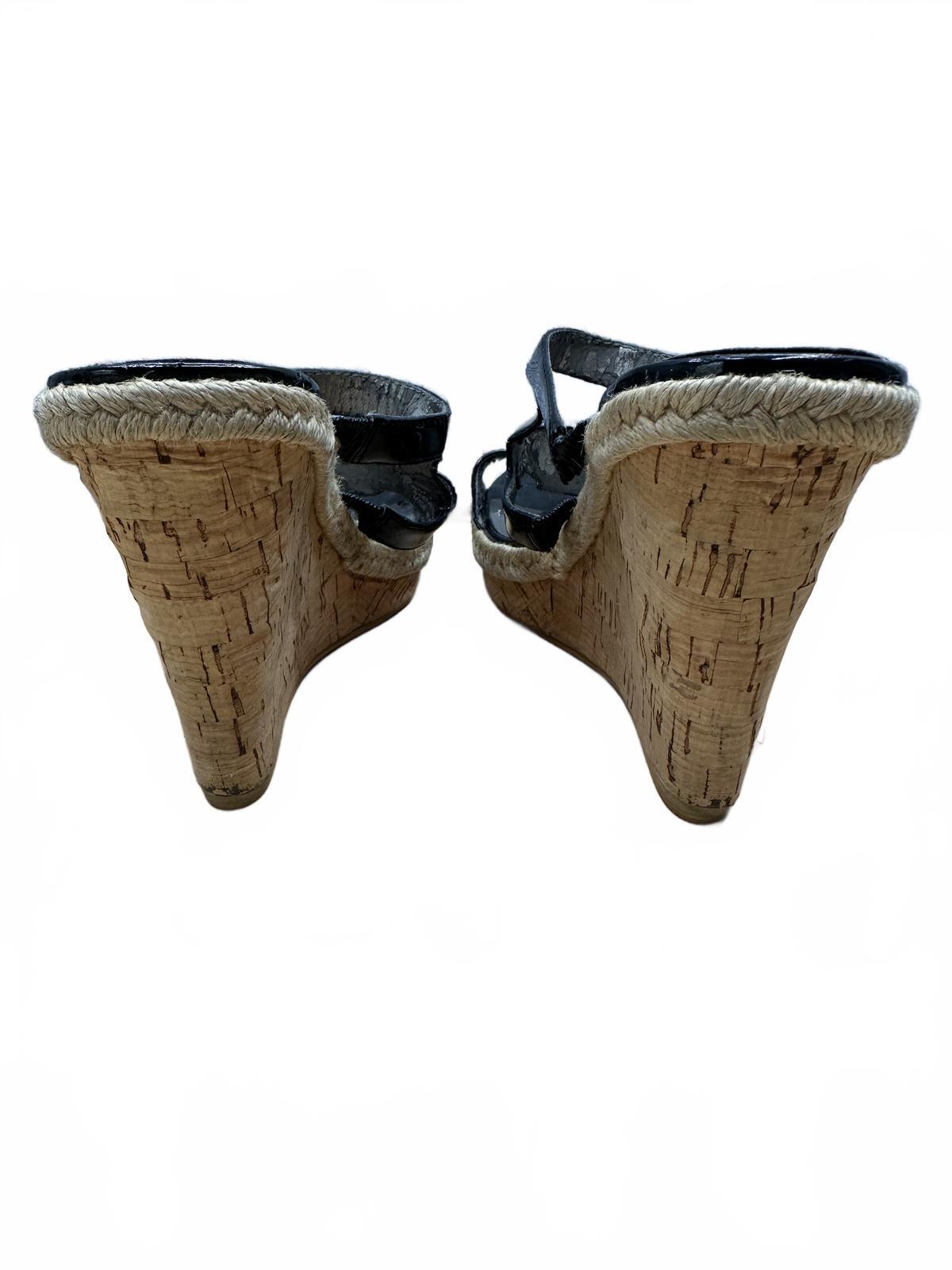 Moda Black Patent Cork Wedge Sandals Wedges