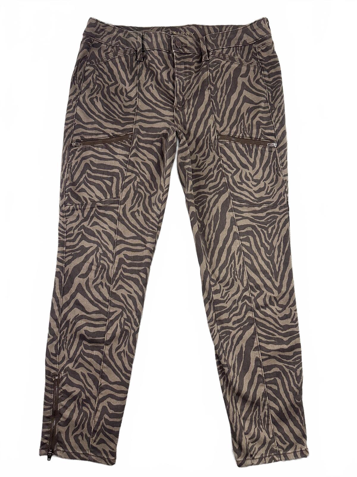 White House Black Market The Skinny Crop Zebra Print Pants Brown Black Y2K