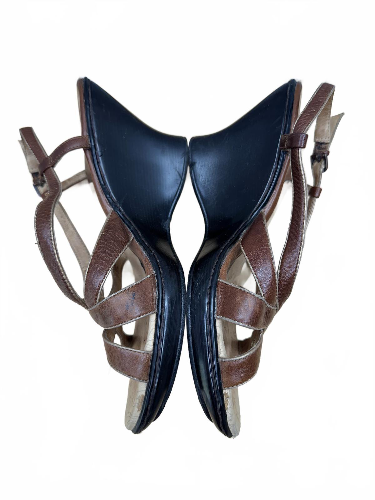 Sofft Brown Leather Slingback Wedge Sandals