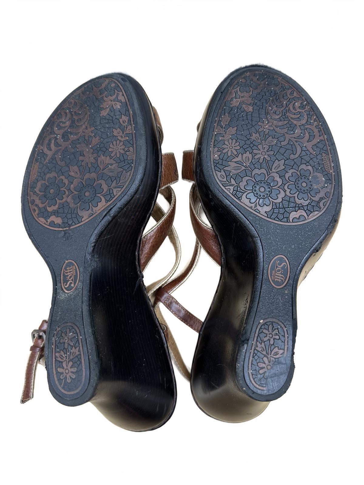 Sofft Brown Leather Slingback Wedge Sandals