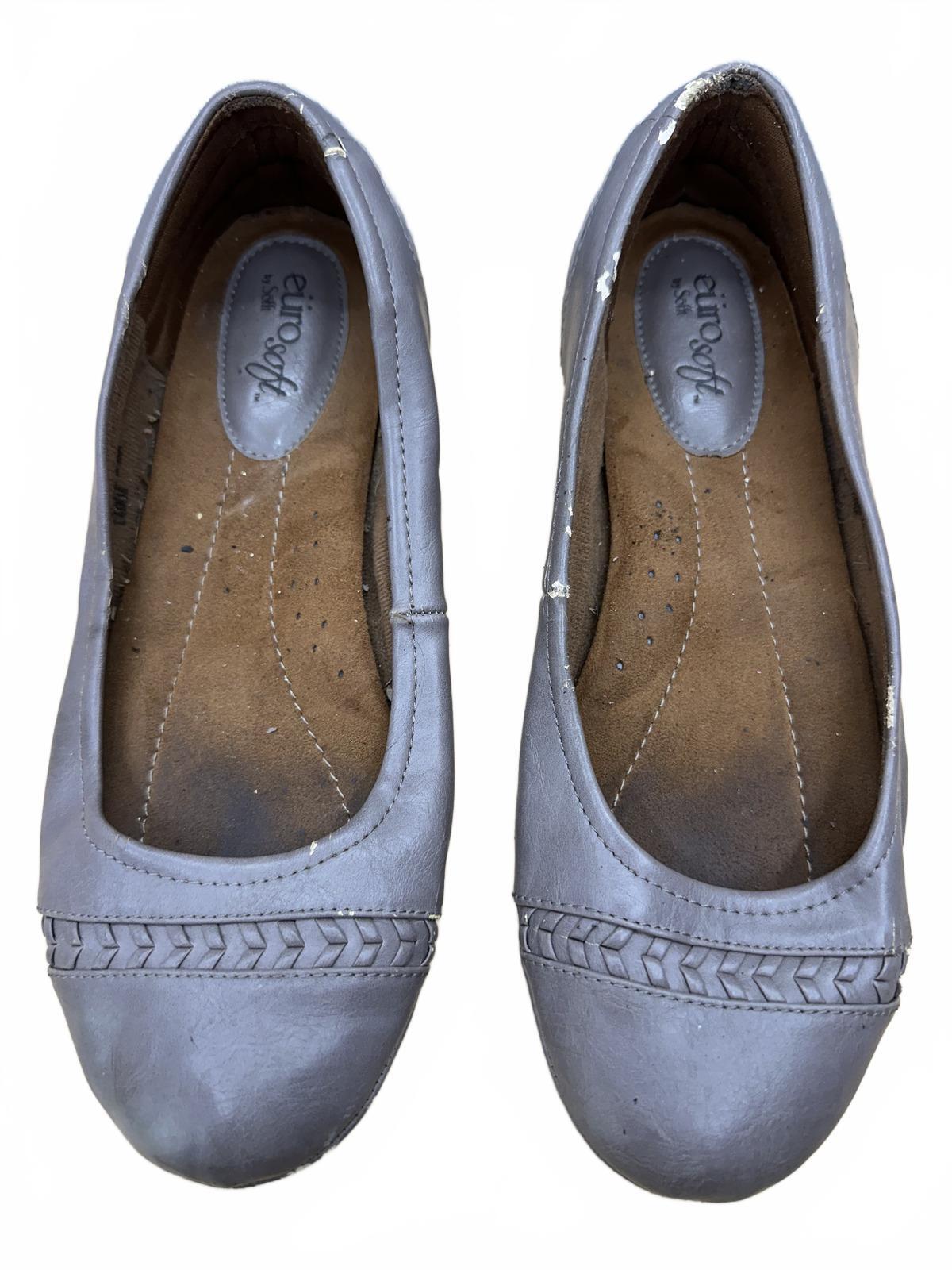 Eurosoft Gray Leather Ballet Flats Classic Comfortable Slip On Shoes