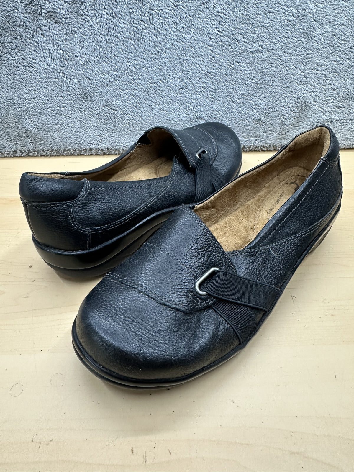 Natural Soul Black Leather Slip On Loafers Comfortable Casual Shoes