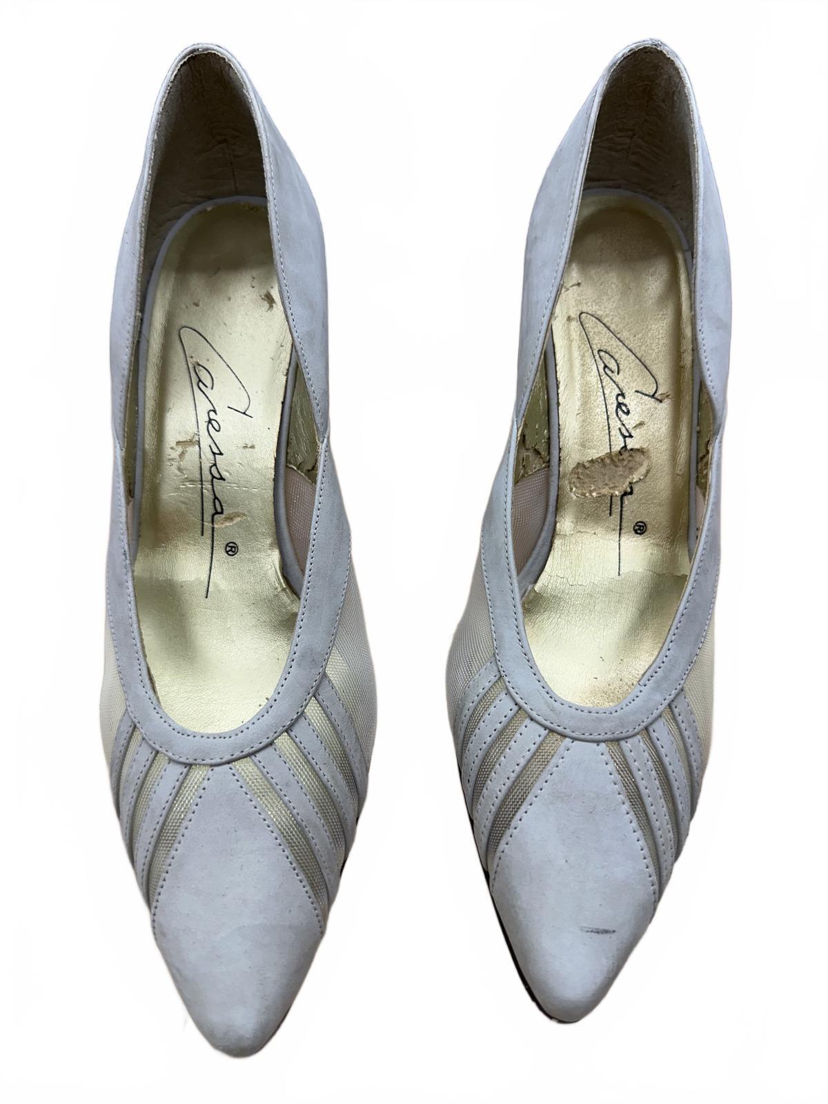 Caressa Vintage White Pointed Toe Pumps Mid Heel Classic Retro
