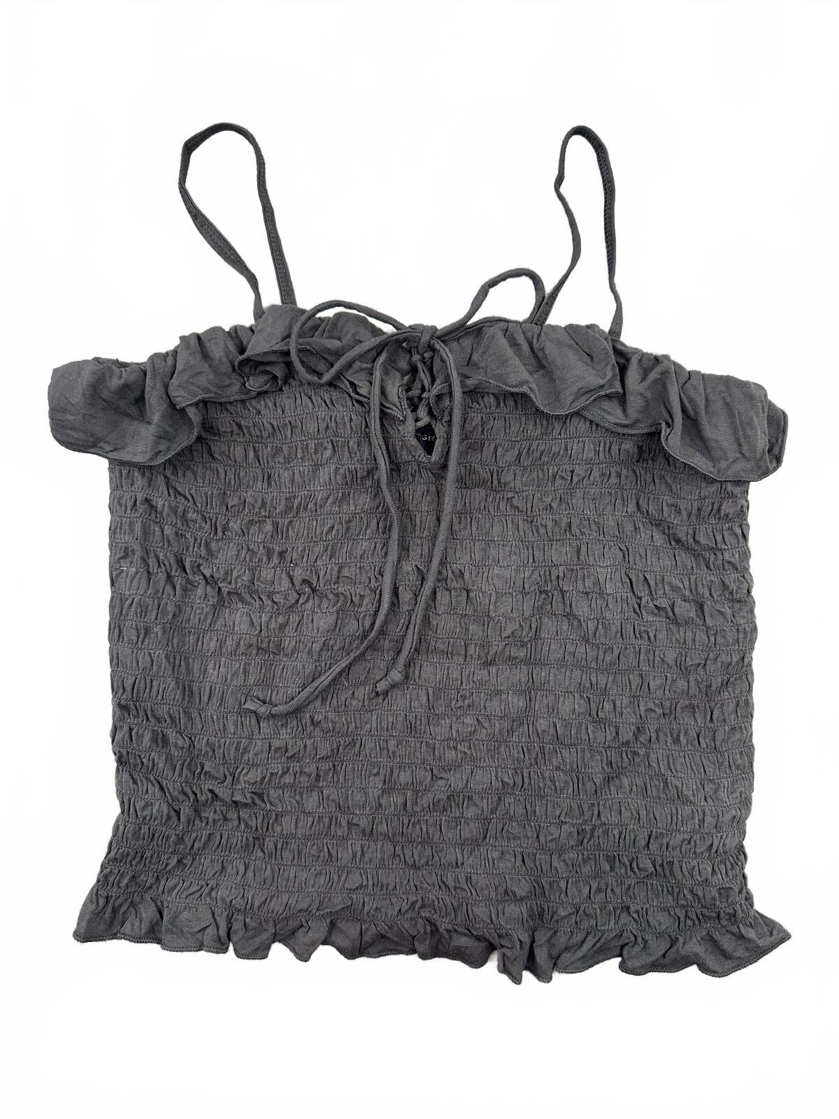 American Eagle Black Smocked Ruffle Cami Top