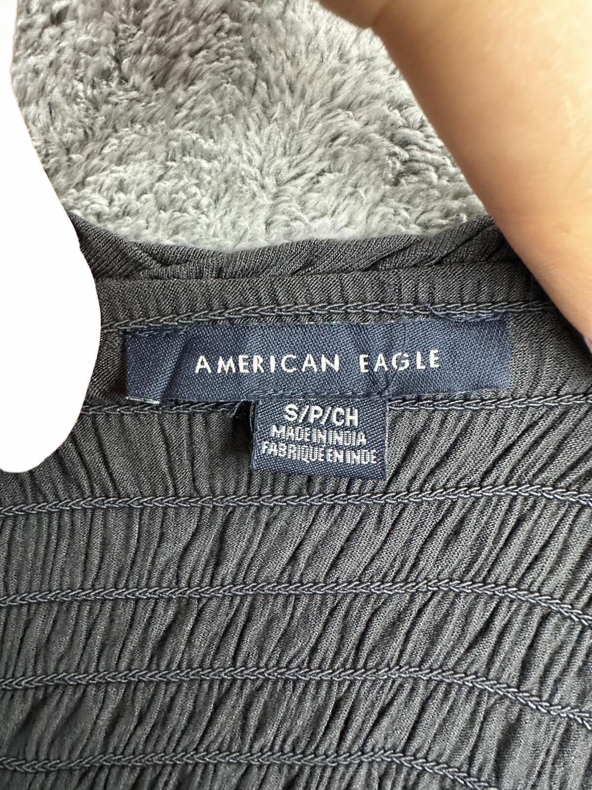 American Eagle Black Smocked Ruffle Cami Top