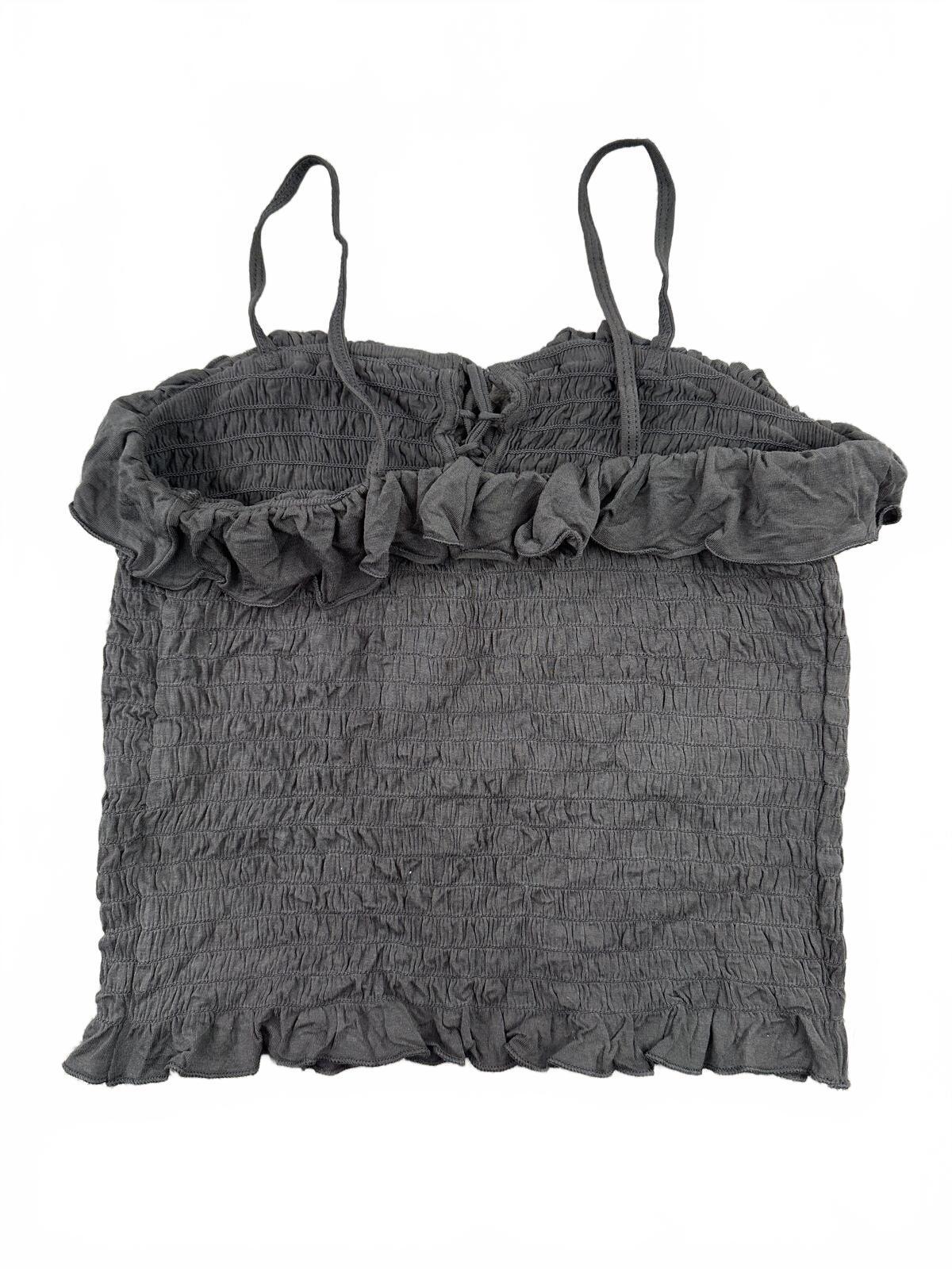 American Eagle Black Smocked Ruffle Cami Top