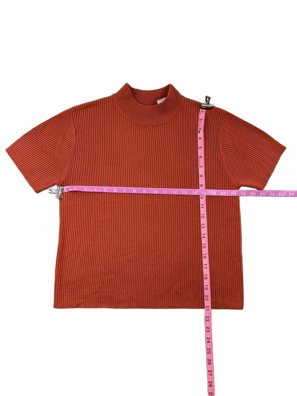 Studio Works Rust Ribbed Knit Mock Neck Top Casual Office Fall