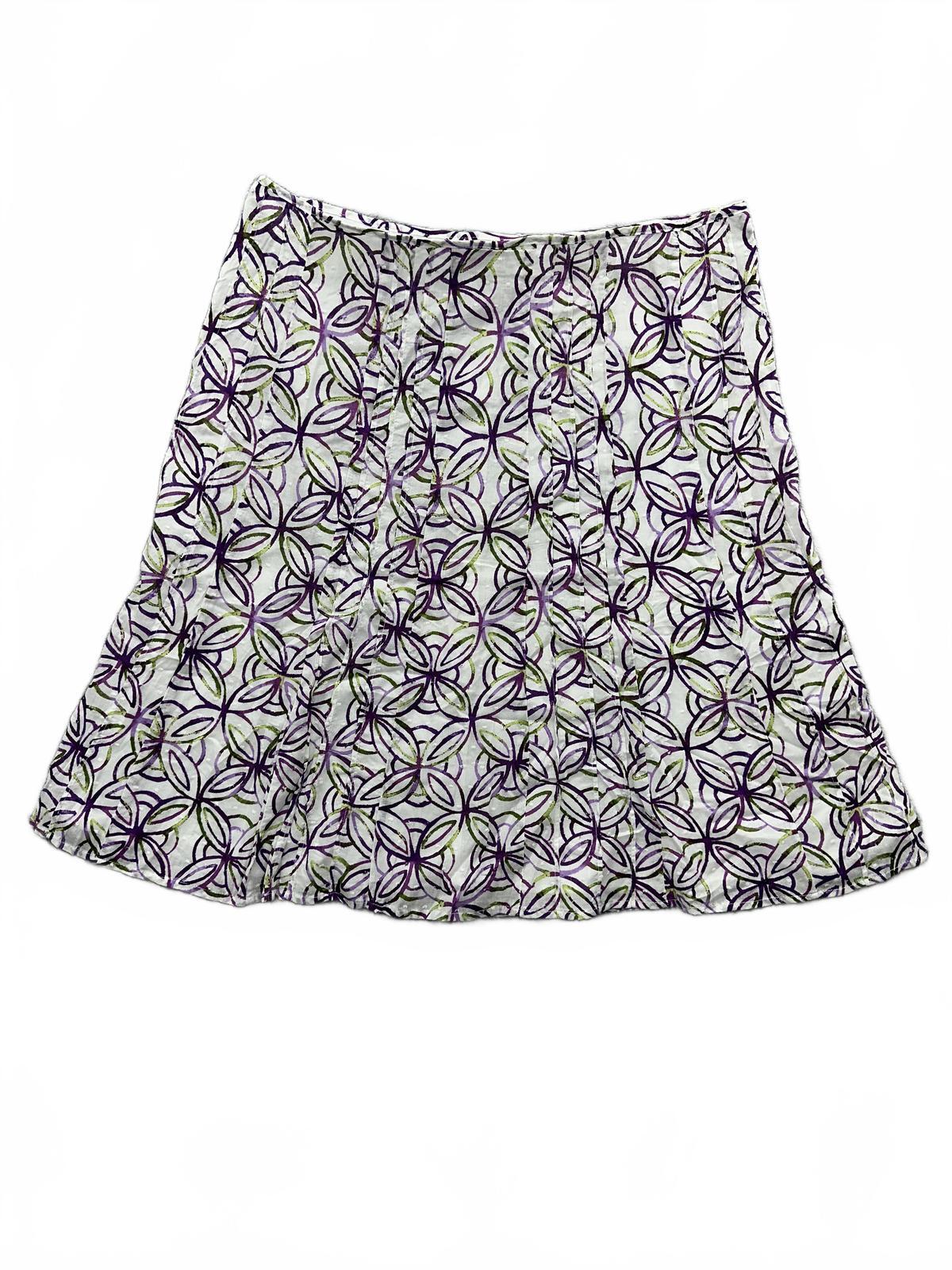 NWT Christopher & Banks Vintage Inspired Floral A Line Skirt White Purple Green