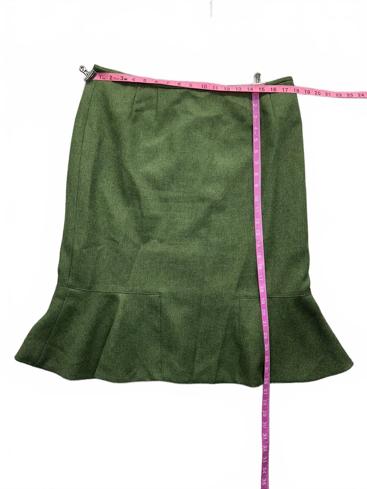 Le Suit Brand Green Herringbone Flared Hem Skirt Vintage Inspired A Line