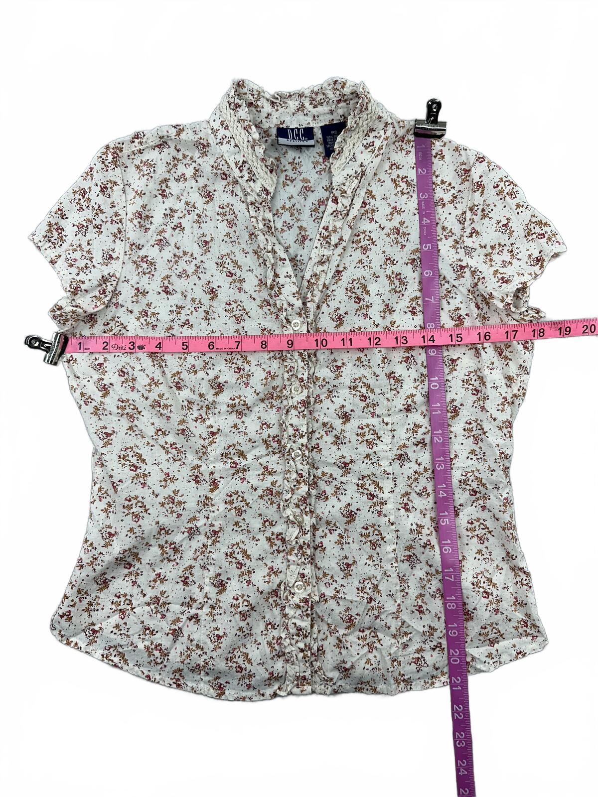 DCC Petite Floral Ruffle Collar Blouse Cream Brown Cotton Feminine