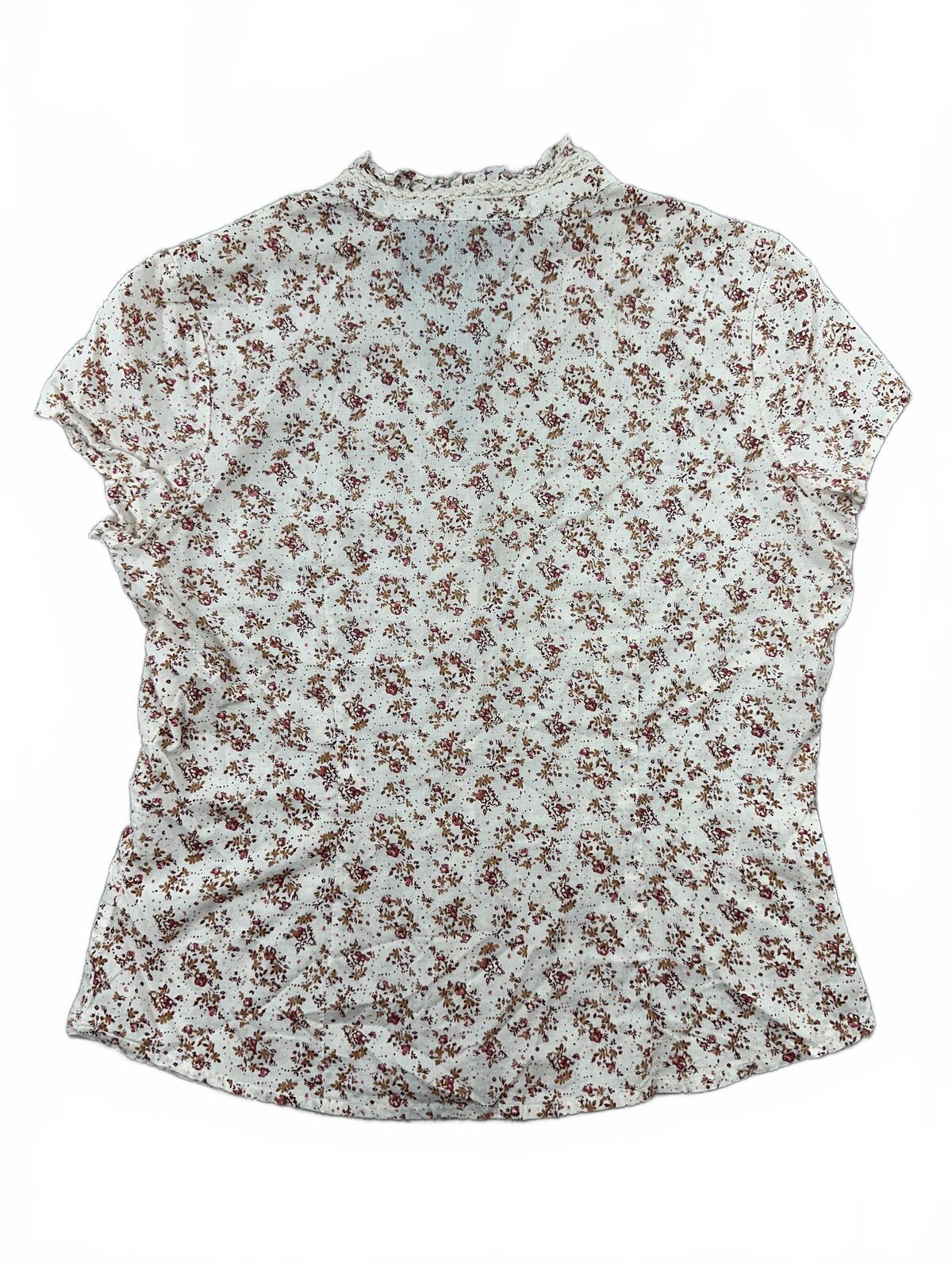DCC Petite Floral Ruffle Collar Blouse Cream Brown Cotton Feminine