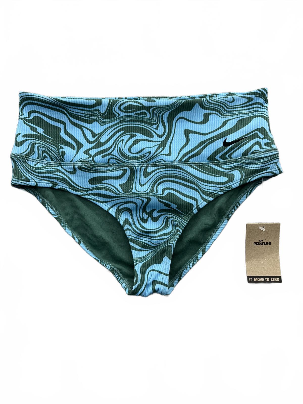 NWT Nike Swim High Waist Bikini Bottoms Blue Green Swirl Y2K Retro Sustainable
