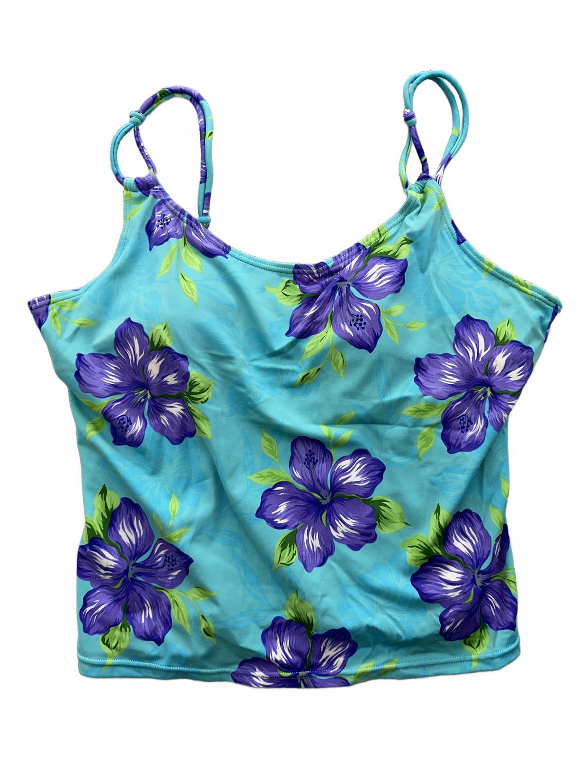 White Stag Vintage Floral Tankini Top Blue Purple Tropical Swimwear