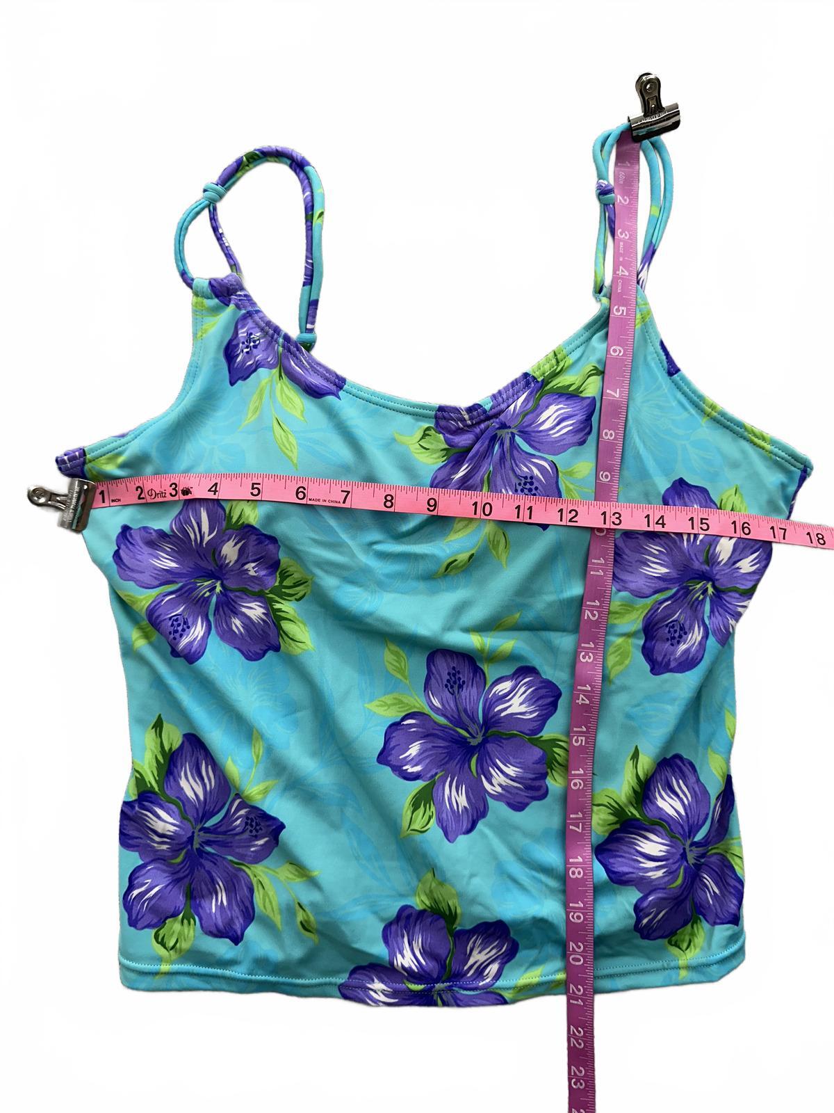 White Stag Vintage Floral Tankini Top Blue Purple Tropical Swimwear