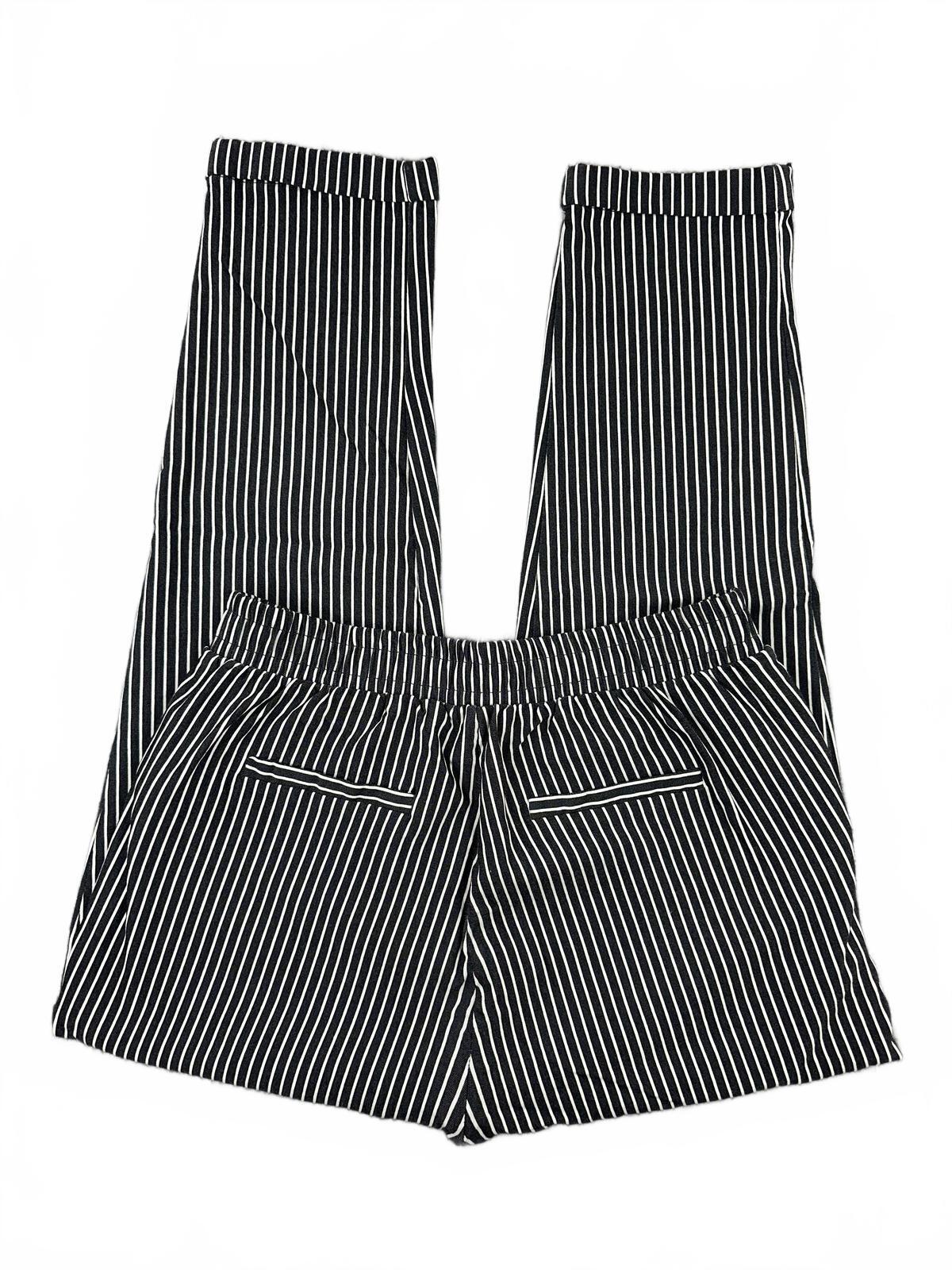 Shinestar Black and White Pinstripe Trousers with Elastic Waistband