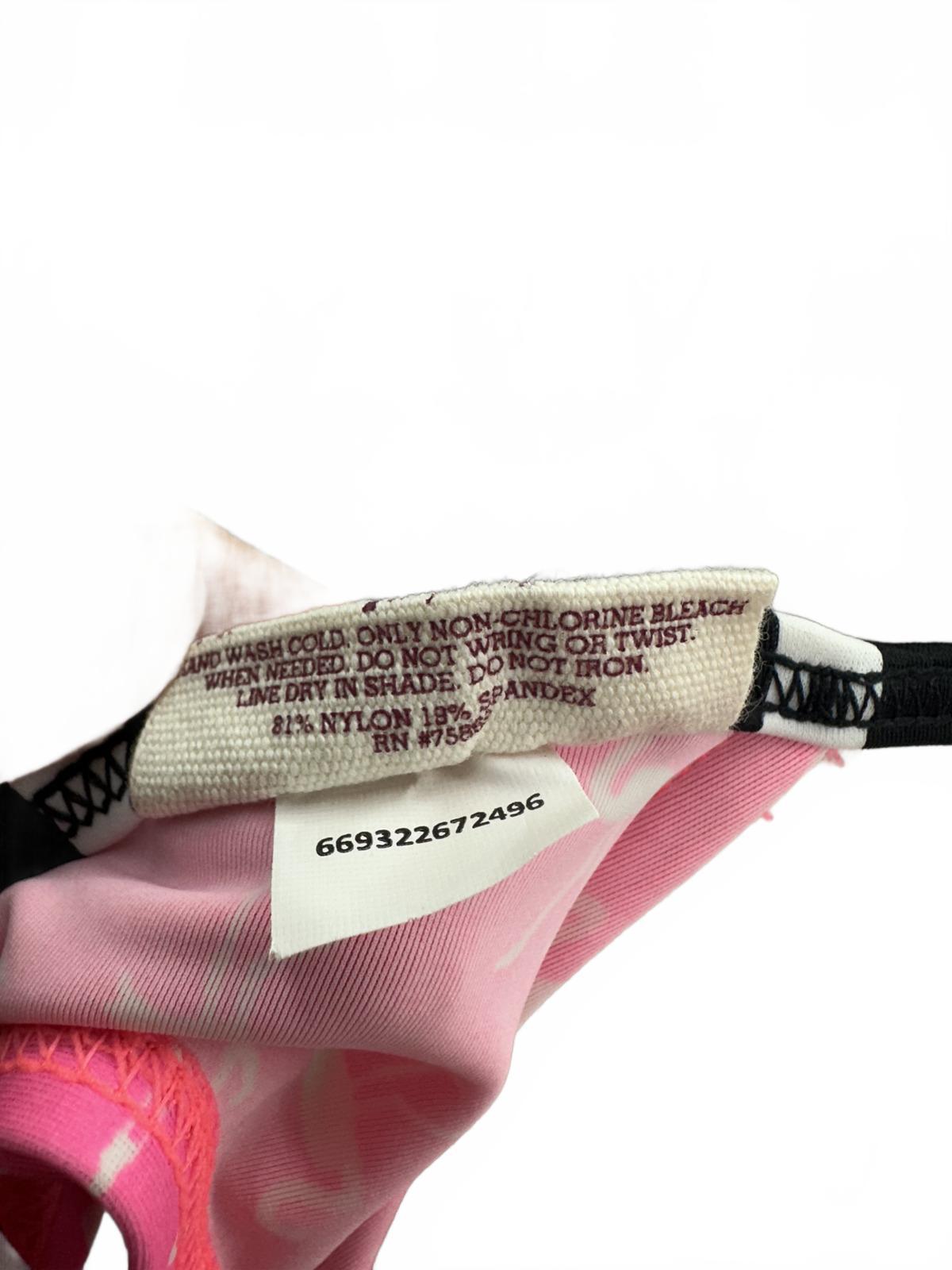 SO Pink Flamingo Print Bikini Top with Black and White Striped Halter Neck