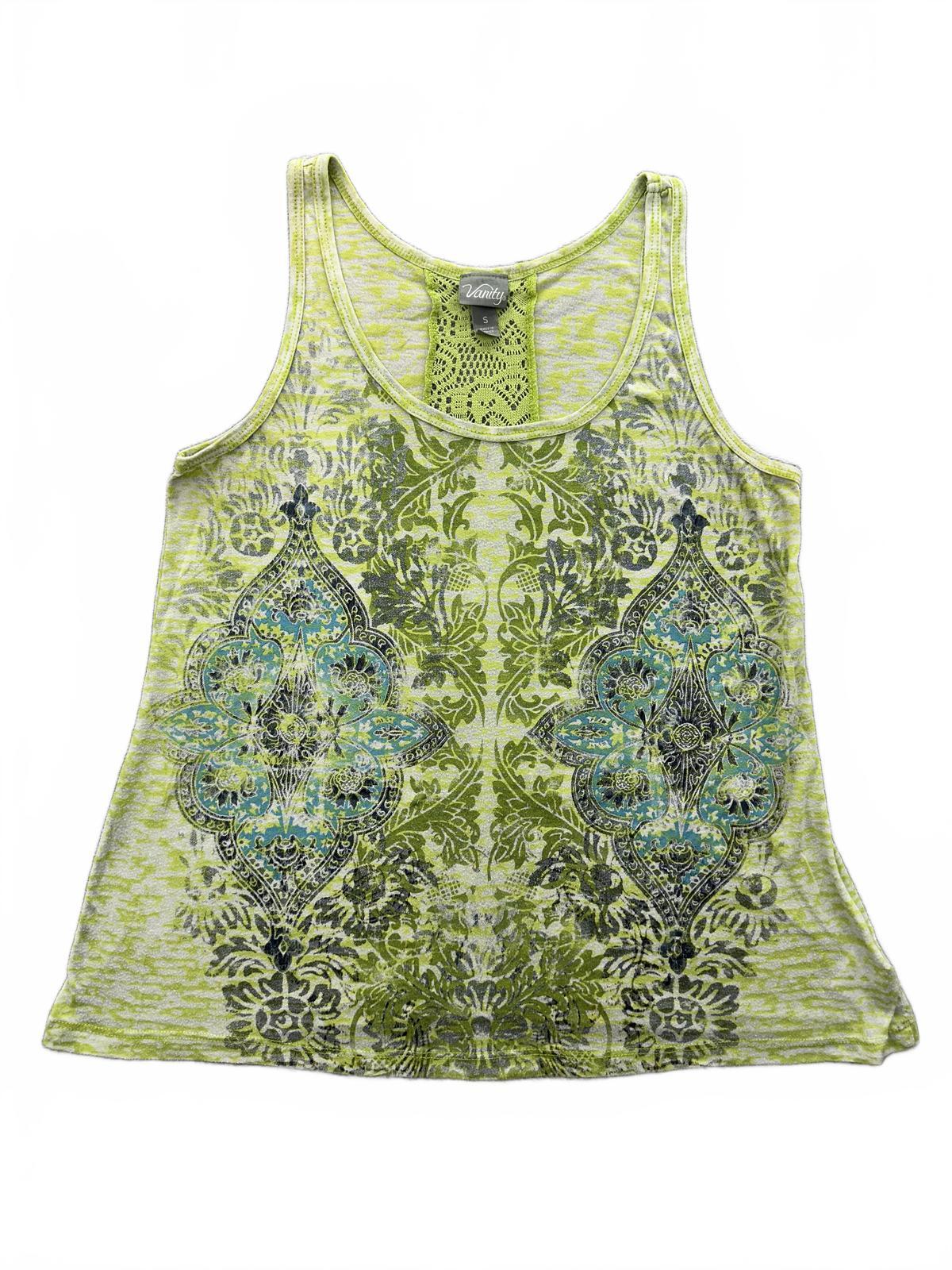 Vanity Green Boho Chic Lace Back Tank Top Vintage Inspired Summer
