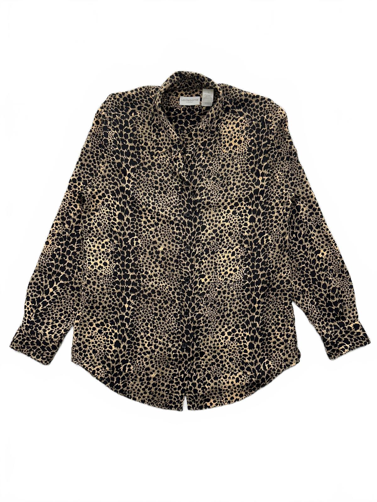 Liz Claiborne Lizsport Brown Animal Print Button Up Blouse