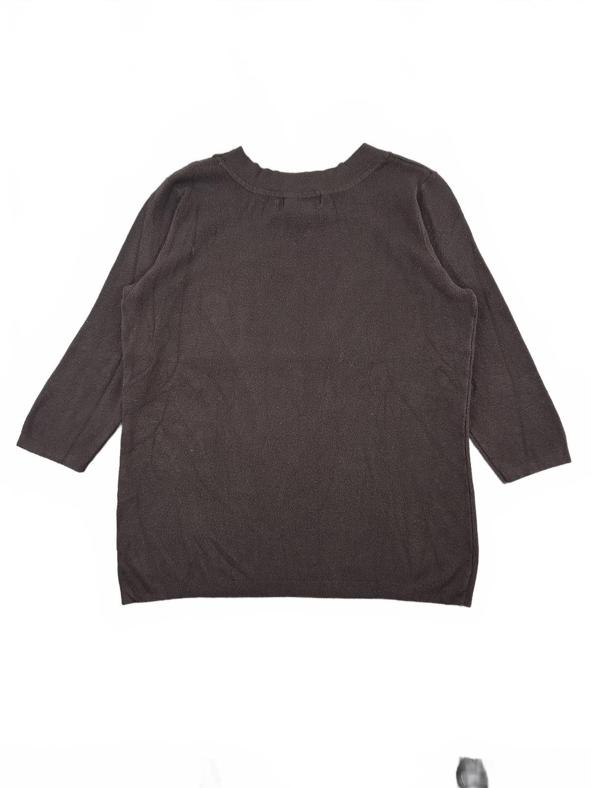 Dressbarn Classic Brown Crew Neck Sweater Soft Knit 3/4 Sleeve Y2K