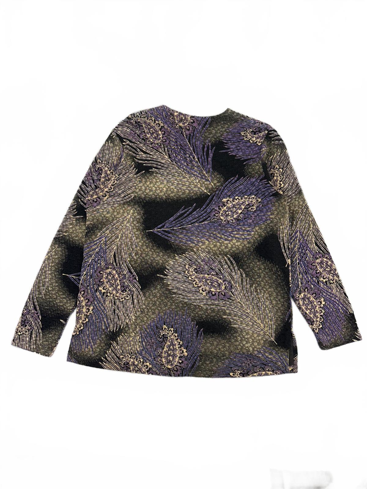 Laura Ashley Petite Vintage Inspired Feather Print Cardigan in Black and Purple