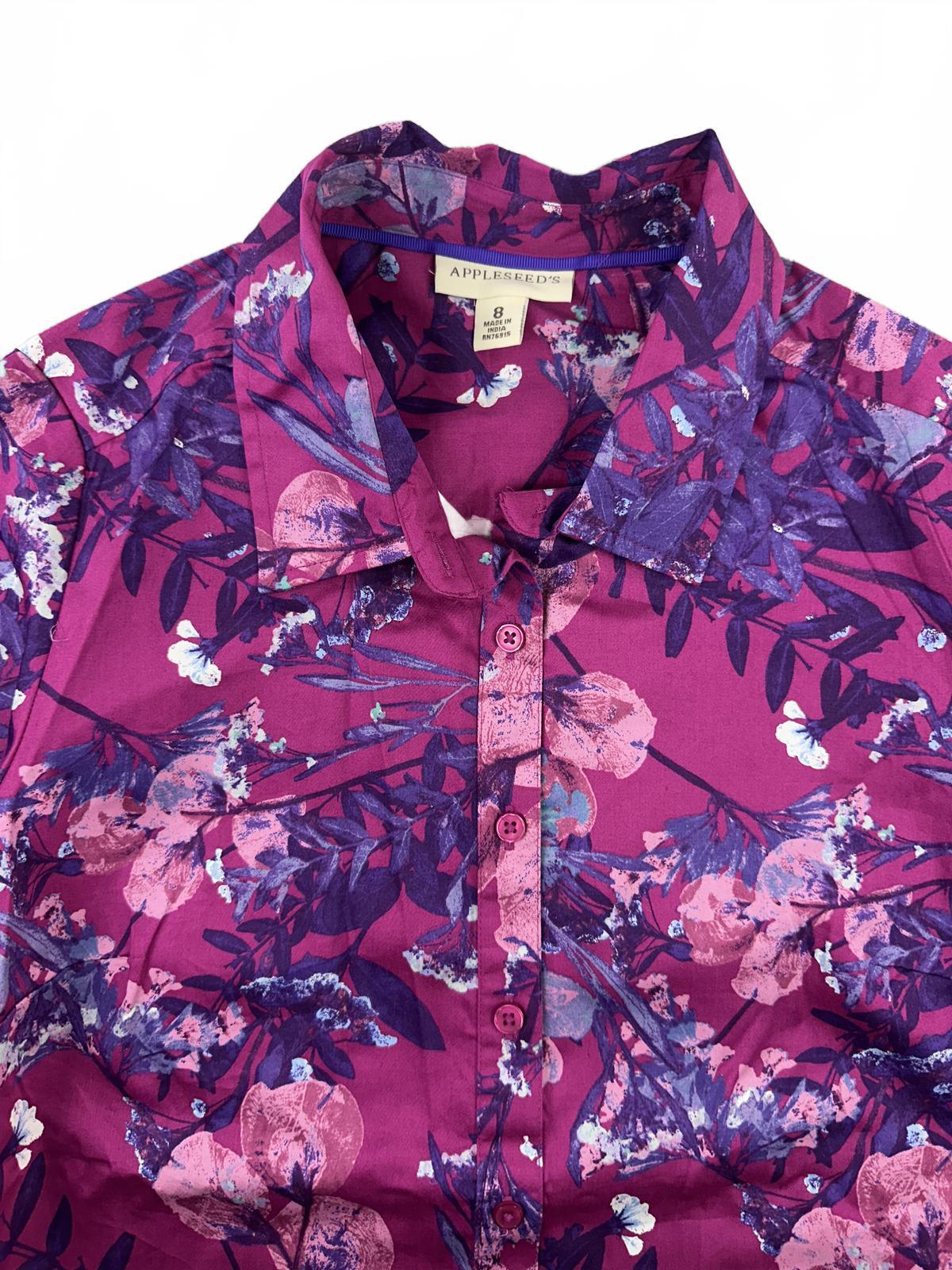 Appleseed's Purple Floral Button Up Shirt Long Sleeve Classic Collar