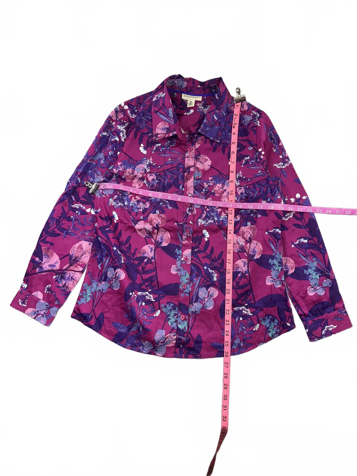 Appleseed's Purple Floral Button Up Shirt Long Sleeve Classic Collar