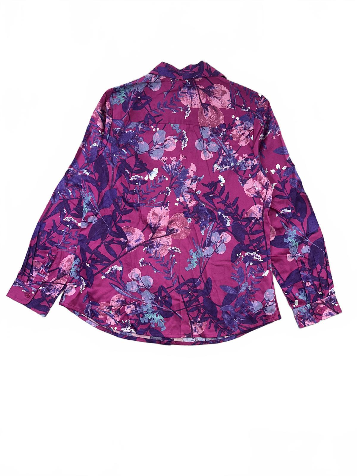 Appleseed's Purple Floral Button Up Shirt Long Sleeve Classic Collar