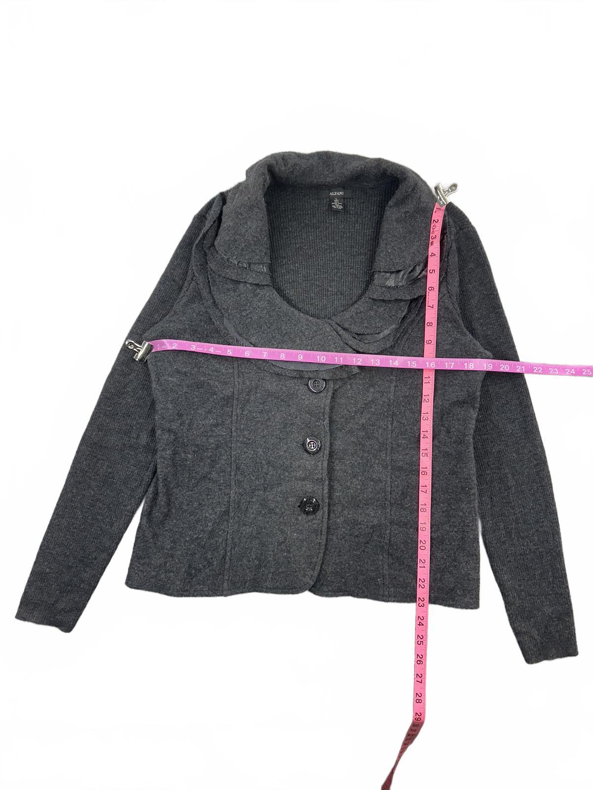 Alfani Gray Merino Wool Cardigan Sweater Cozy Ruffled Collar Layer