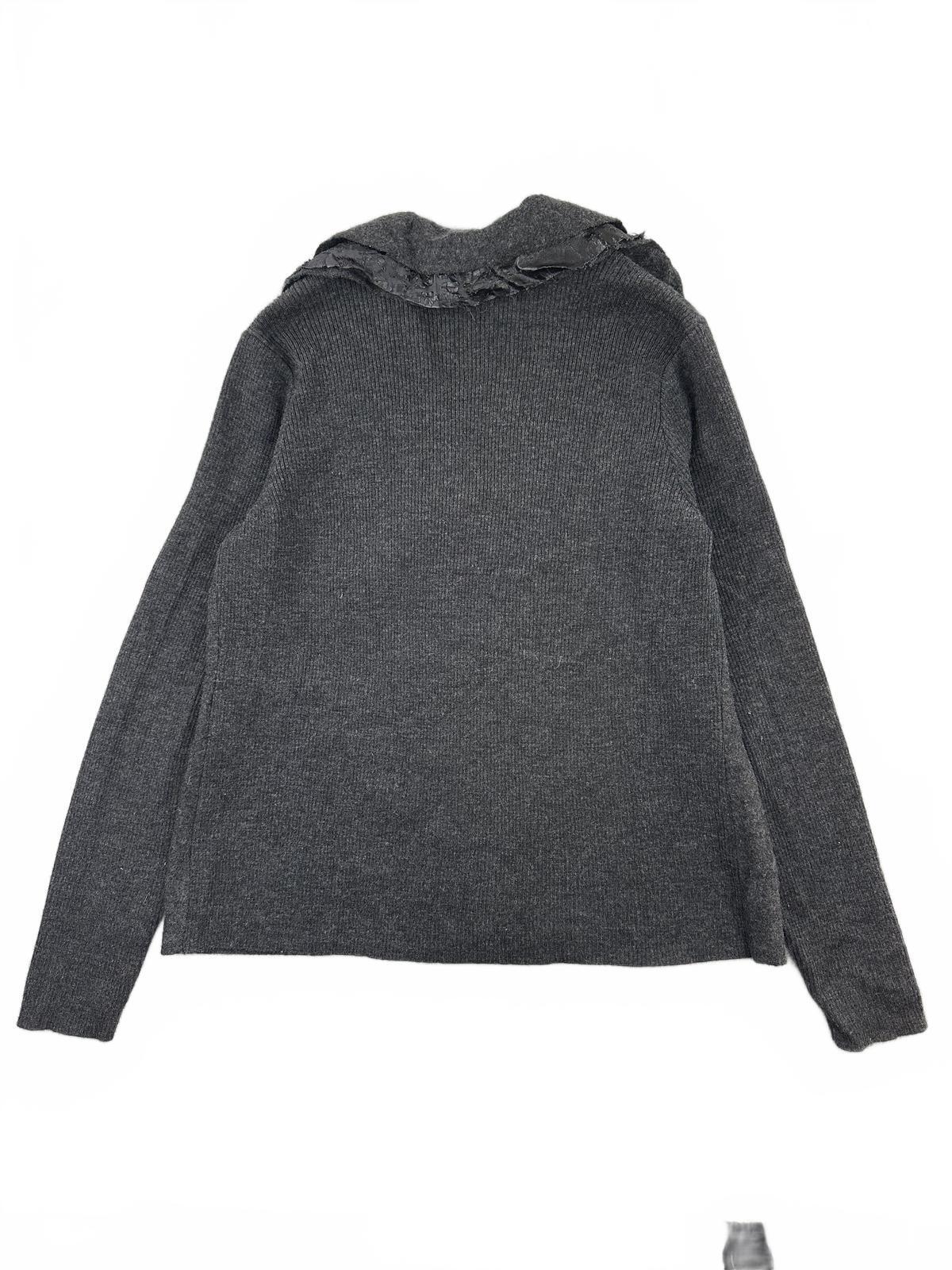 Alfani Gray Merino Wool Cardigan Sweater Cozy Ruffled Collar Layer