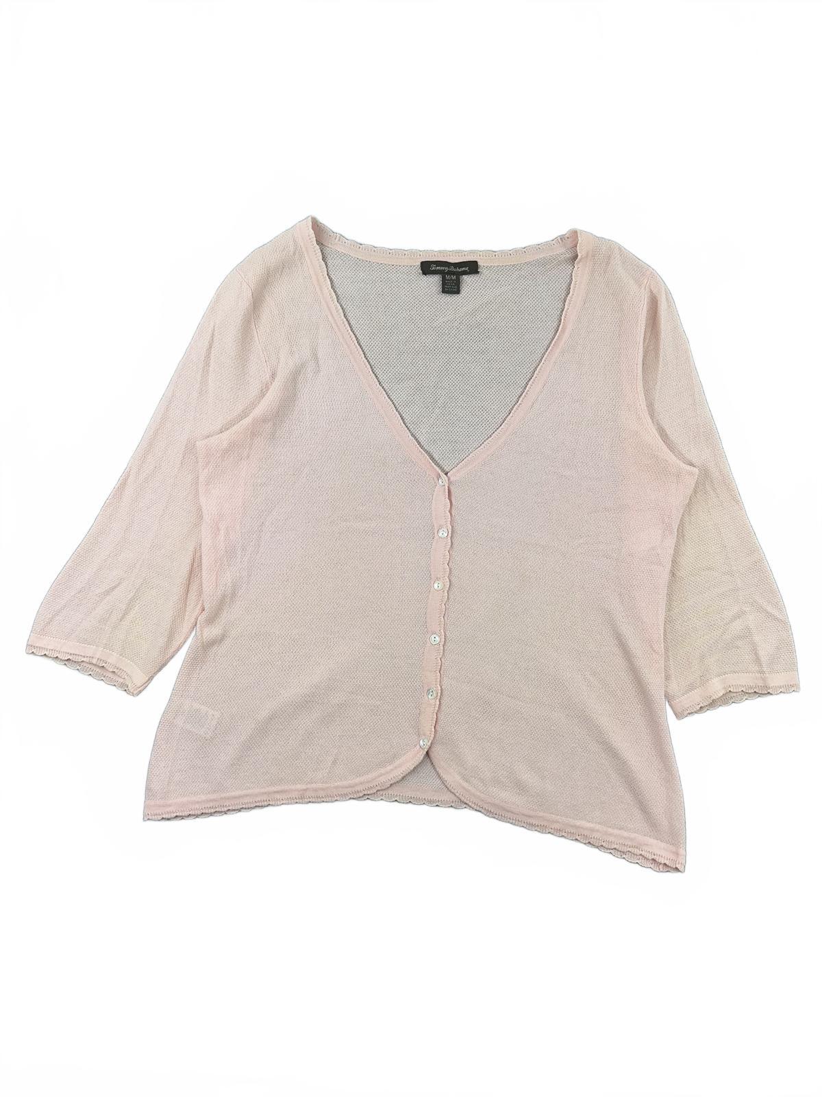 Tommy Bahama Light Pink Cotton Cardigan Soft Knit Sweatercoat 3/4 Sleeve