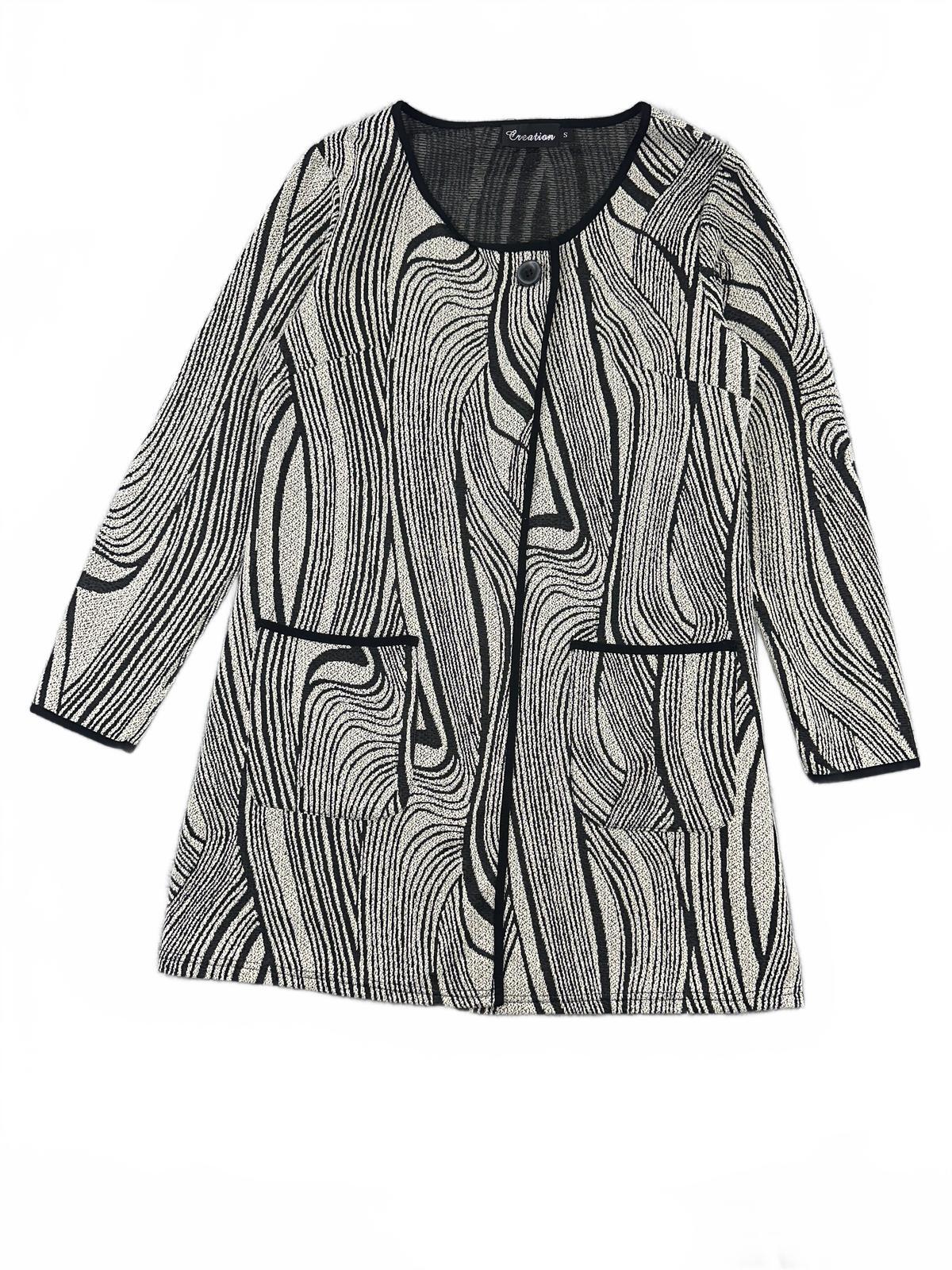 Creation Black and Cream Abstract Swirl Knit Cardigan