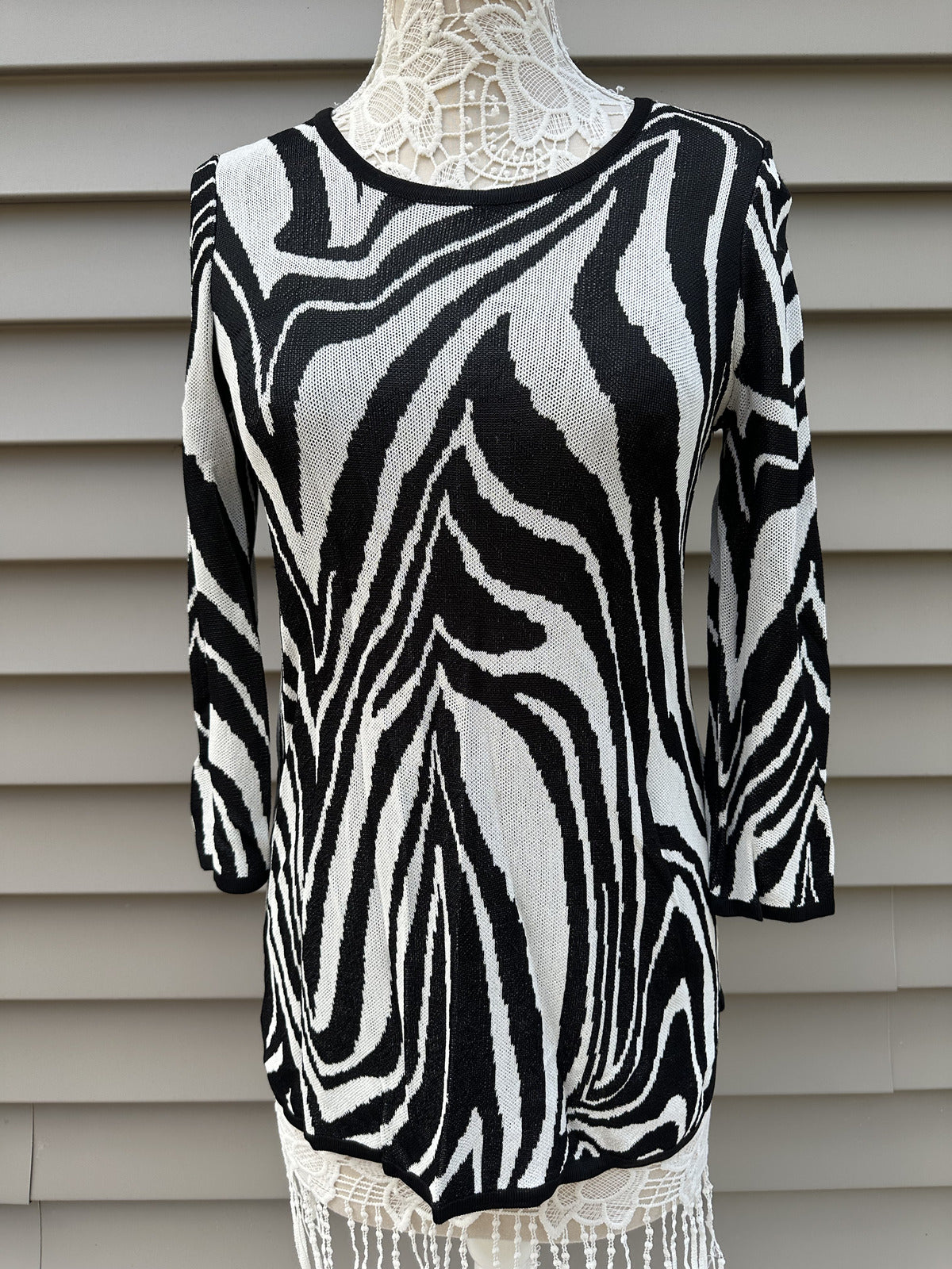 Chico's Black and White Zebra Print Lightweight Sweater