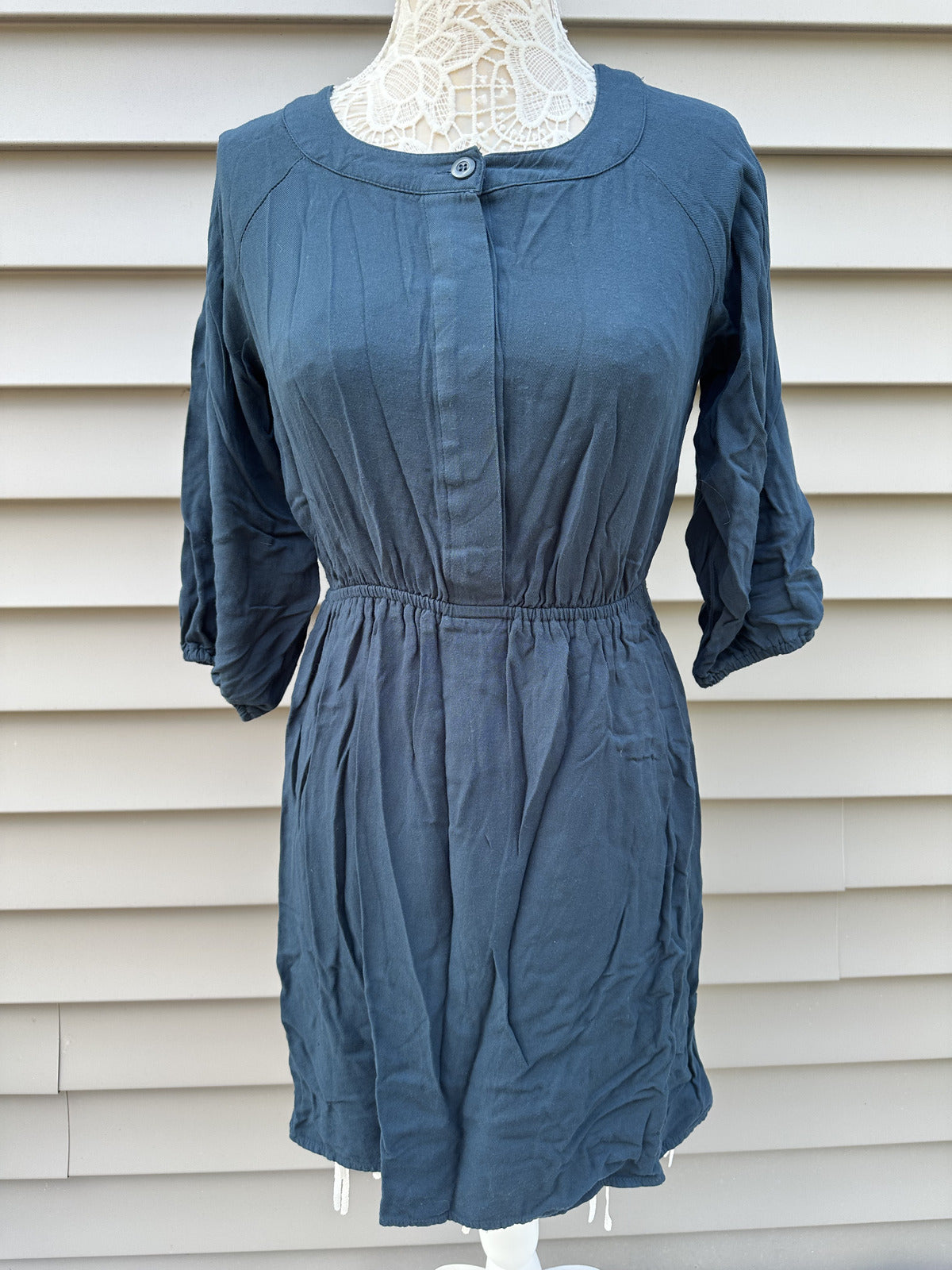Mossimo Blue Rayon Dress Boho Casual Vintage Inspired Long Sleeve