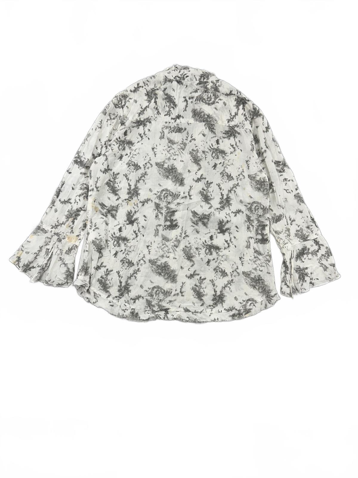 Tribal White Gray Floral Ruffle Button Up Blouse Feminine Bohemian