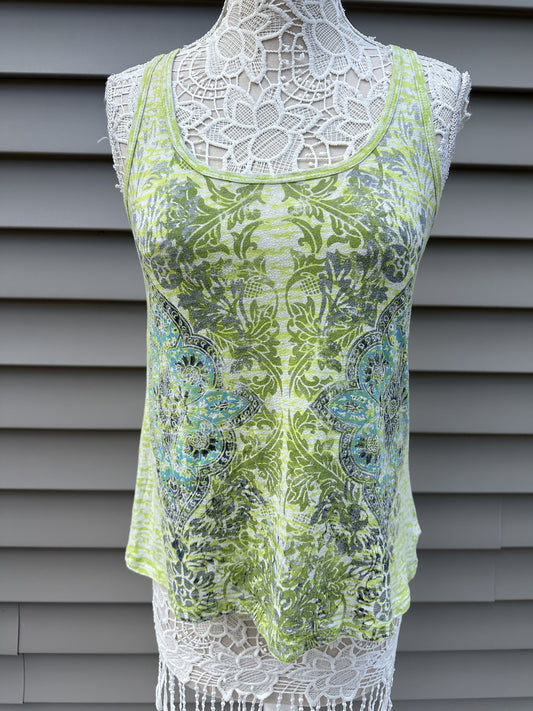 Vanity Green Boho Chic Lace Back Tank Top Vintage Inspired Summer